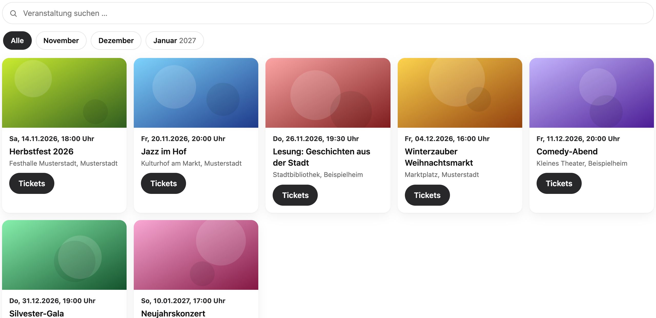 Das Event-Widget in der Ansicht „Karten“